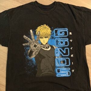 Black Graphic Tee with Anime Design